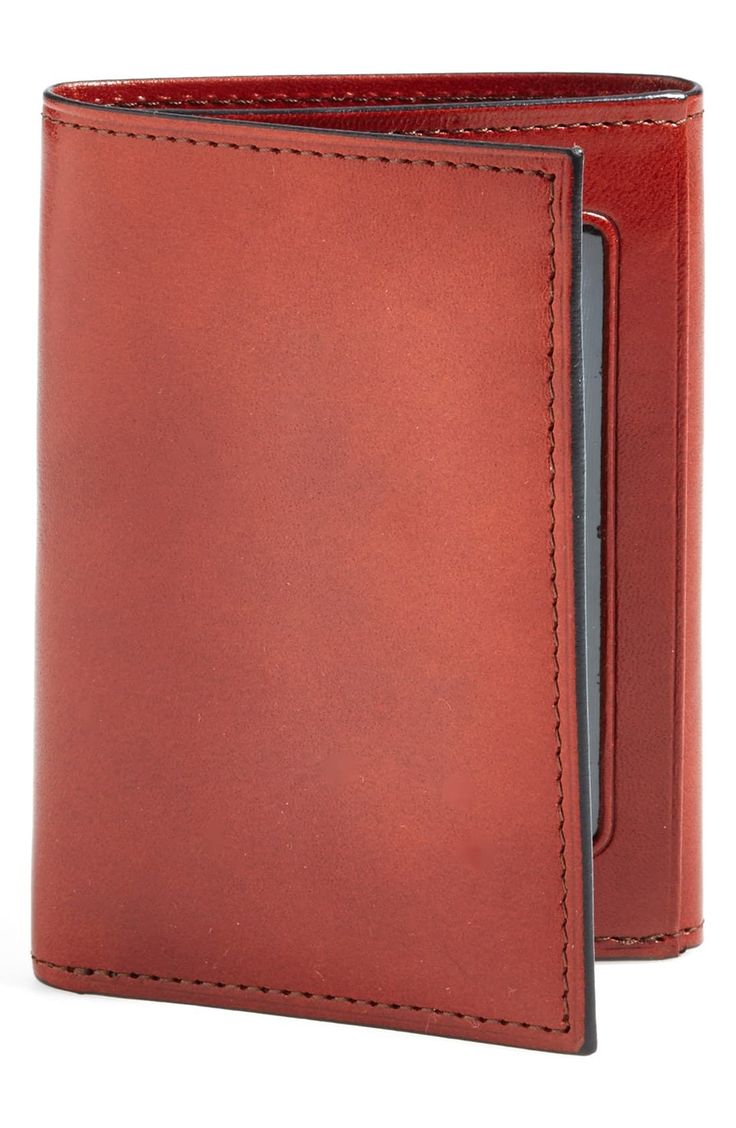 Richly burnished leather structures a spacious wallet with meticulous stitching. Style Name:Bosca 'Old Leather' Trifold Wallet. Style Number: 569392. Window Interior, Leather Trifold Wallet, Trifold Wallet, Anniversary Sale, Cognac, Card Slots, Slots, Color Design, Two By Two