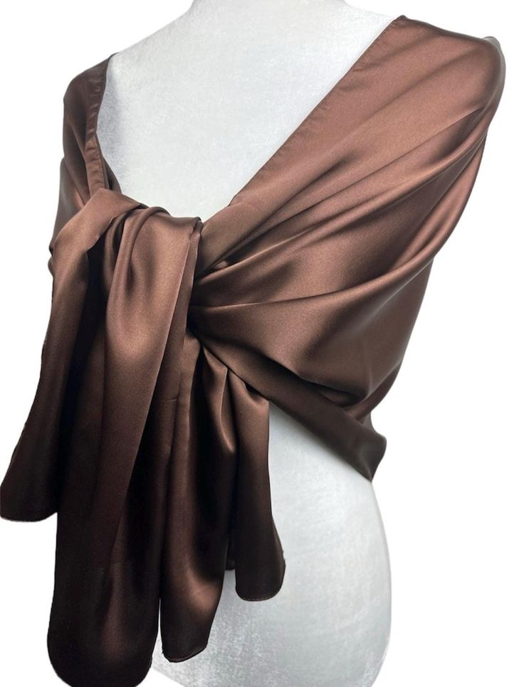 Satin Shawl Scarf Wrap. Satin Polyester feels like silk  This scarf is available in various colours, please check out there other listings r message me. This fasionable versatile shawl can be used to dress up an outfit for a special evening, a wedding or as a neck scarf. Effortlessly give a dress a new look by simply adding this shawl. Perfect as bridesmaid gifts or wedding favours, the perfect gift for any occasion. Mix and match with similar or contrast color jewelry, soaps, hand lotions or a Elegant Gold Shawl For Gift, Elegant Gold Shawl Gift, Elegant Brown Silk Scarf For Formal Occasions, Formal Shawl, Brown Bridesmaid Dresses, Alpaca Shawl, Satin Shawl, White Shawl, Chiffon Shawl