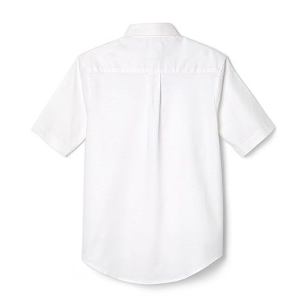 With a busy school schedule, it's essential to keep his look sharp by wearing this button-down shirt from French Toast's little and big boy collection. It's made from a wrinkle-resistant cotton-poplin with a comfortable stretch collar, chest patch pocket, short sleeves, and a back pleat for easy movement. It's the perfect style to complete his uniform.Features: Wrinkle Resistant, Stretch FabricClosure Type: ButtonFit: Regular FitNeckline: Collar NeckPockets: 1 Chest Slip PocketSleeve Length: Sho Collared Shirt For School In Summer, Collared Summer Shirt For School, Classic Short Sleeve School Shirt, Classic Short Sleeve Shirt For School, Classic Cotton School Shirt, Solid Summer Shirt For School, Spring Button-up Shirt For School, Classic Shirt For School In Spring, Classic Fitted Shirt For School