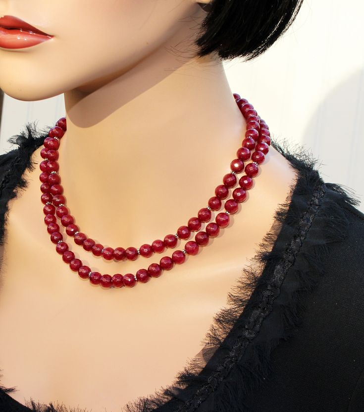 ♥ Ready to ship ♥ 100% handmade ♥ Packed in a gift box ♥ Custom length Add a touch of elegance to your outfit with this exquisite handmade Ruby Red Agate double strand necklace.  The rich red hues of the agate beads are beautifully complemented by the double strand design, creating a unique and eye-catching piece. Statement of luxury and elegance! Perfect for dressing up any look, this necklace is sure to become a staple in your jewelry collection.  Each bead is carefully selected and strung by Luxury Handmade Ruby Necklace, Elegant Red Long Beaded Necklace, Elegant Long Red Beaded Necklace, Elegant Red Faceted Necklace, Elegant Red Single Strand Necklace, Elegant Red Single Strand Jewelry, Classic Handmade Red Necklace, Classic Red Faceted Necklaces, Classic Red Beaded Necklace As Gift