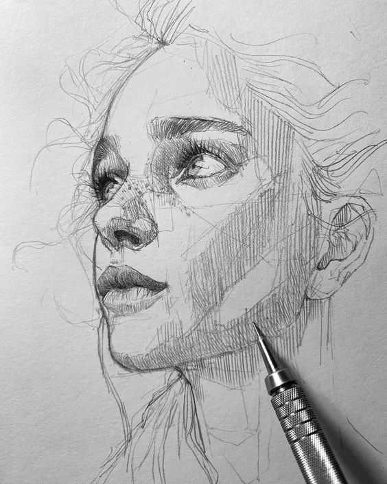 a pencil drawing of a woman's face