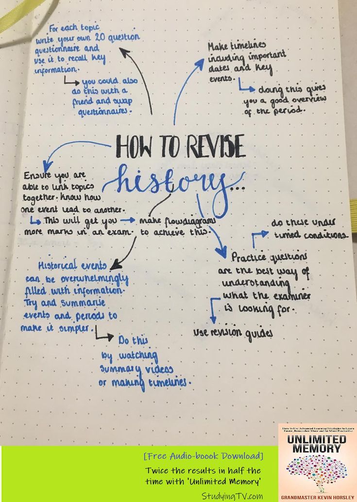 a notebook with writing on it that says how to revise history