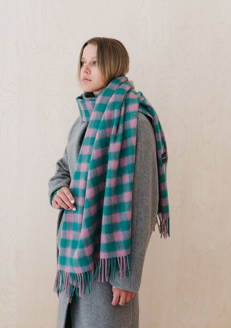 Emerald Gingham Blanket Scarf — Presley Paige Gingham Blanket, Baby Booties Knitting Pattern, Tartan Blanket, Scarf With Fringe, Inner Mongolia, Oversized Scarf, Lifestyle Design, Cotton Scarf, Blanket Scarf