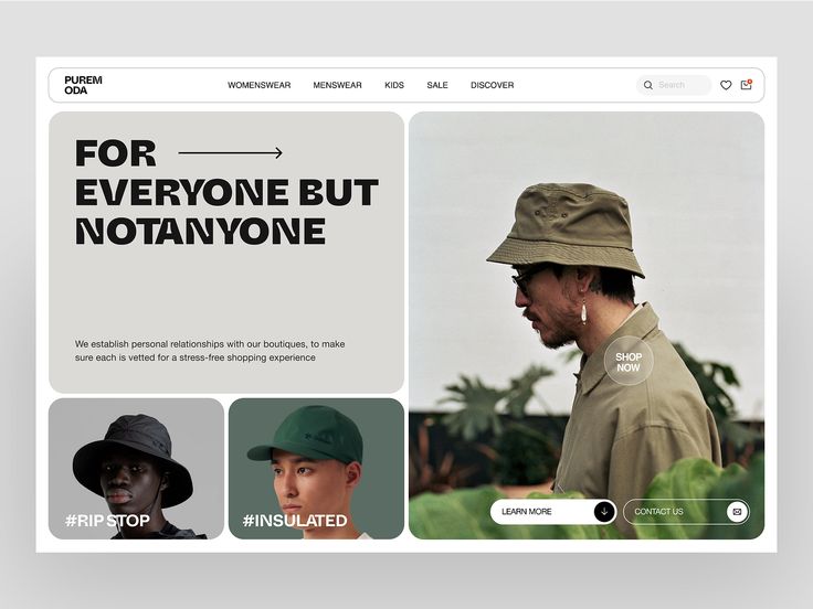 an image of a website page with hats on the front and back pages for everyone but not anyone