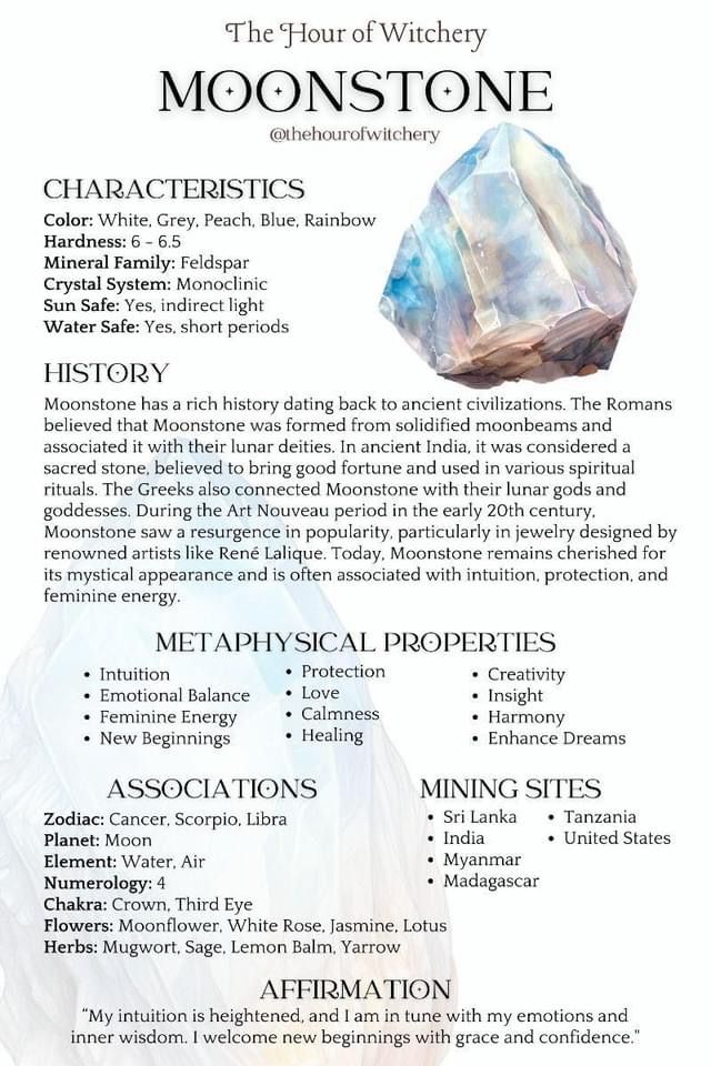 Crystal Properties Witchcraft, Crystal Properties Chart, Witchcraft Crystals Meaning, Moonstone Meaning Crystal Healing, Moonstone Crystal Meaning, Crystals Astrology, Energy Stones Crystal Healing, Moonstone Meaning, Moonstone Healing Properties