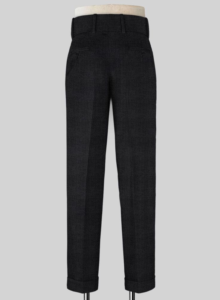 Be the best-dressed in order to be a gentleman that demands perfection. Crafted from wool blend, our Napoleon Black Stone Double Gurkha Wool Trousers are elegant with a smooth and rich effect that exudes style and utmost comfort. An essential pants for your wardrobe which will make your ensemble exceptional. 
 
Look Includes   Napolean Stone Black Wool Fabric  Cross Pocket  Two Pleated Front  Double Button Fastening Wide Waistband  Diamond Pocket On Right  1.5inch Trouser Cuffs  Two Welted Back Black Wool Fabric, Gurkha Pants, Essential Pants, Grey Wool Suit, Blue Linen Shirt, Brown Corduroy Jacket, Fabric Cross, Cashmere Jacket, Tweed Suits