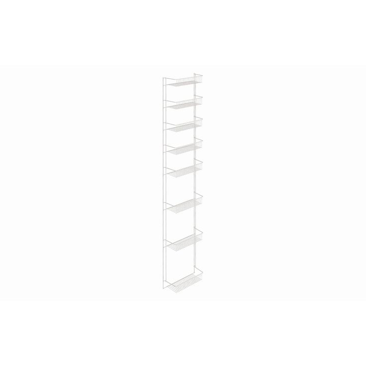 a tall white shelf with five shelves on each side