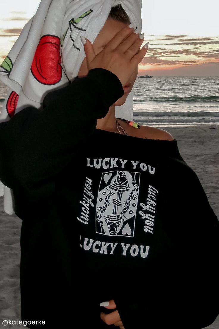 Lucky You crewneck - Black – Spikes and Seams Black Crew Neck Sweater With Letter Print, Custom Print Long Sleeve Sweater For Streetwear, Band Merch Long Sleeve Sweatshirt With Custom Print, Streetwear Crew Sweatshirt With Custom Print, Trendy Streetwear Sweatshirt With Custom Print, Trendy Custom Print Sweatshirt For Streetwear, Fall Black Sweatshirt With Custom Print, Black Custom Print Tops For Winter, Black Custom Print Top For Winter