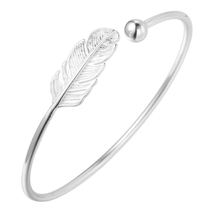 PRICES MAY VARY. AILUOR 925 Silver Leaf Feather Bangle Bracelet Bohemian style Fashion Charms Bracelets Jewelry Cuff Women Adjustable

 Specification:
 Material: Zinc alloy
 Feather length: 2.3cm/0.91inch
 Bangle size: Adjustable
 Weight: 7.6g
 Color: Silver
 Event: Casual, special occasion

 Package Include:
 1* Bangle
 1* Transparent organza bag

 Warm Tips:
 1.Wipe the surface with a soft cloth regularly
 2. Avoid wearing it when bathing, doing housework and swimming
 3.Often replace your jew Silver Feather Bracelet, Feather Cuff Bracelet, Silver Necklace Designs, Silver Leaf Bracelet, Feather Bracelet, Geometric Bracelet, Estilo Boho Chic, Leaf Bracelet, Cuff Bangle Bracelet