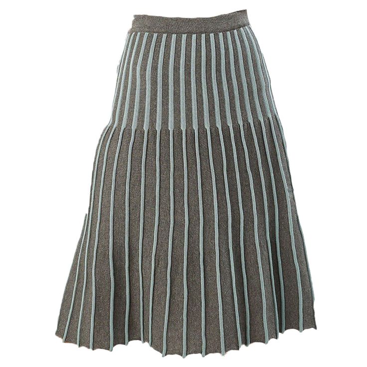 Elevate your wardrobe with the chic and versatile Jule Midi A-Form Skirt, featuring a striking green and gray vertical stripe pattern. This elegant skirt combines classic design with modern style, making it a perfect addition to any fashion-forward wardrobe.  Crafted from high-quality fabric, the Jule Midi Skirt offers a comfortable and flattering fit that enhances your silhouette. The A-form design creates a graceful, flowing shape that moves beautifully with you, while the vertical stripes add Knitted Skirt, Green And Gray, Elegant Skirt, Form Design, Gifts For New Mums, Soft Textiles, Stripe Skirt, August Birth Stone, Vertical Stripes