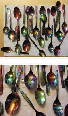 there are many spoons that have been made out of different types of glassware