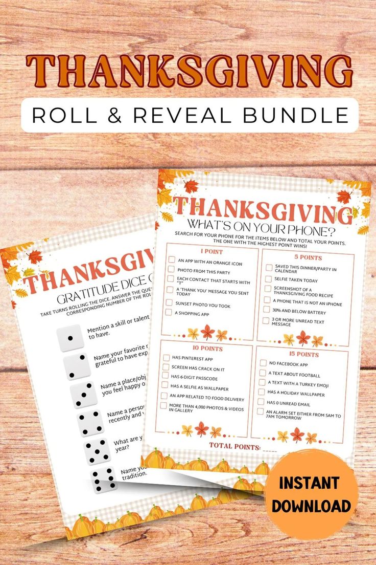 the thanksgiving roll and reveal bundle is shown on a wooden background with text that reads,