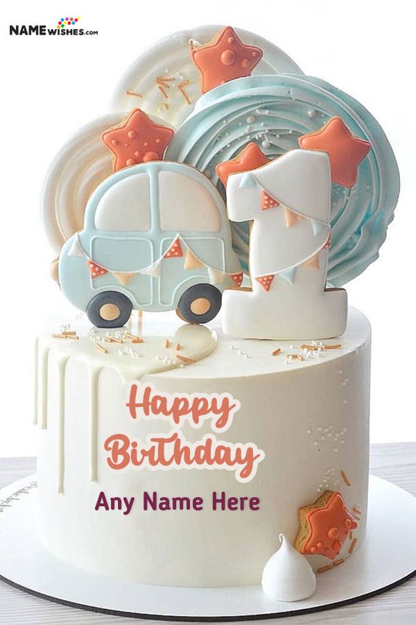 a birthday cake decorated with an rv and plates