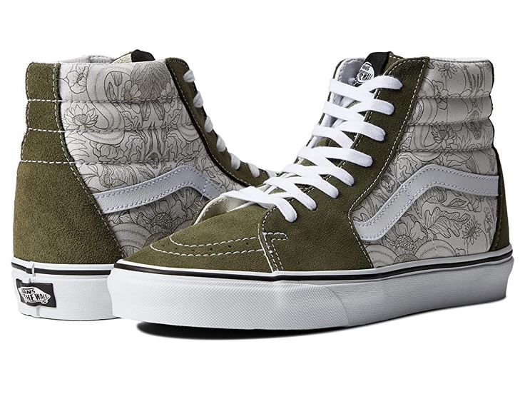 Vans SK8-Hi - Skate Shoes : (Desert Skulls) Grape Leaf/White : Keep it old school every step of the way with the classic Vans SK8-Hi skateboard shoes! High-top skate shoes with a classic silhouette and Sidestrap detail. Uppers of suede, leather, or canvas. Cotton drill lining. Padded collar for added comfort and support. Triple-stitch collar adorns collar. Die-cut EVA insert. Vulcanized construction: • Slimmed-down profile offers a flexible feel. • Gum rubber outsole with signature waffle tread Vans Mid-top Skate Shoes With Speckled Midsole, Mama Outfits, Classic Vans, Grape Leaf, Skateboard Shoes, Vans Sk8 Hi, Shoes High, Sk8 Hi, Vans Sk8