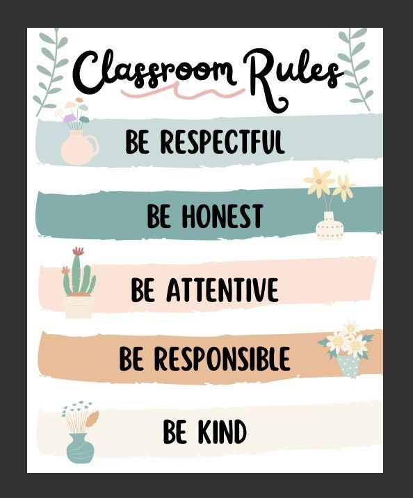 a poster with the words classroom rules in different colors and font, including an image of cactus