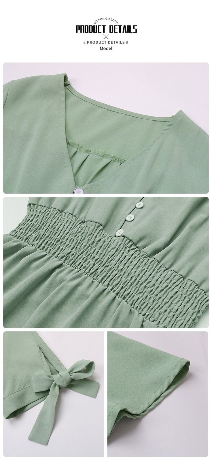 Product description: pattern: plain Technique: Collage/Splicing Style: basic style Combination form: single piece Skirt length: mid-length skirt Skirt type: A-line skirt Collar type: V-neck Sleeve type: conventional sleeve sleeve length: short sleeve Waist type: mid-waist Popular elements: corset Color: mint green Style Type: Temperament Commuting Placket: pullover Main fabric ingredient content: 95% and above Style: Elegant style Skirt Category: Dress Style type: Elegant temperament Solid Knee-length V-neck Dress For Spring, Solid Spring Knee-length V-neck Dress, Spring Solid Color A-line V-neck Dress, Solid Color V-neck Dress For Summer Workwear, Summer Solid Color V-neck Dress For Workwear, Pleated A-line V-neck Dress For Summer, Casual A-line V-neck Dress, Elegant Skirted Summer Dresses, Spring Knee-length Solid Color V-neck Dress