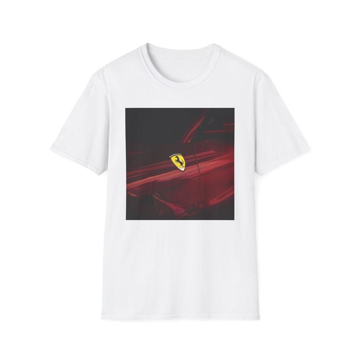 Rev your wardrobe with this bold Ferrari logo t-shirt!  Featuring a close-up image of the iconic Prancing Horse emblem, this shirt is a must-have for any Ferrari enthusiast.  Made from soft, breathable fabric for all-day comfort. A timeless addition to your collection or the perfect gift for a fellow Ferrari fan. Graphic Tee With Logo For Fan Merchandise, Red Logo Tops For Streetwear, Fan Merchandise Graphic Tee With Logo, Red Graphic Tee With Branding, Red Graphic Tee With Logo, Ferrari Shirt Aesthetic, Ferrari Crop Top, Horse Emblem, Ferrari Sweatshirt