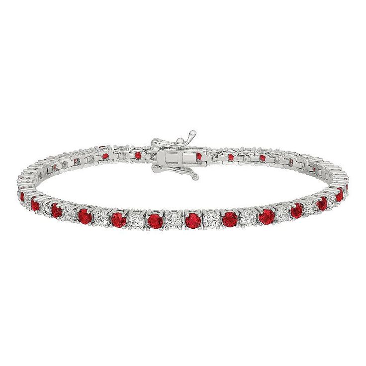 Put the perfect finishing touch on any ensemble with this Sophie Miller Sterling Silver Cubic Zirconia & Red Glass Bracelet. Click on this JEWELRY & WATCHES GUIDE to learn about fit, styles, materials and more! Put the perfect finishing touch on any ensemble with this Sophie Miller Sterling Silver Cubic Zirconia & Red Glass Bracelet. Click on this JEWELRY & WATCHES GUIDE to learn about fit, styles, materials and more! FEATURES Metal: sterling silver Finish: polished Packaging: boxedSTONE DETAILS Red Luxury Tennis Bracelet For Formal Occasions, Formal Red Diamond Bracelet, Red Round Tennis Bracelet For Formal Occasions, Luxury Red Diamond Bracelet For Weddings, Luxury Red Diamond Tennis Bracelet, Luxury Red Tennis Bracelet For Anniversary, Elegant Red Tennis Bracelet, Luxury Red Diamond Wedding Bracelet, Luxury Red Tennis Bracelet