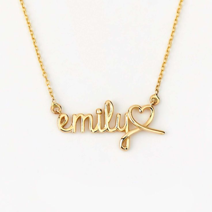 Presenting the 14K Gold Heart Name Necklace, an exquisite piece that threads together elegance and personal touch. Crafted from 14k yellow gold, this personalized necklace is the epitome of style and sentimental value. Perfect for women who love heart necklaces, this custom gift is designed to leave a lasting impression. It's more than just jewelry – it's a statement, a memory, a sentiment that's uniquely yours. 14k solid gold handcrafted necklace 100% ethical sourced jewelry Material: 14k Solid Elegant Customized Name Necklace For Anniversary Gift, Elegant Customized Necklaces For Anniversary Gift, Elegant Customized Necklace For Anniversary Gift, Elegant Custom Name Necklace For Anniversary, Elegant Customizable Necklace For Anniversary Gift, Elegant Customizable Necklace For Anniversary, Yellow Gold Pendant Name Necklace For Anniversary, Gold Heart Necklace As Personalized Gift, Customizable Elegant Name Necklace For Anniversary