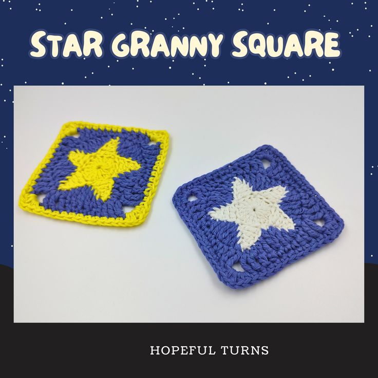 two crocheted squares with stars on them