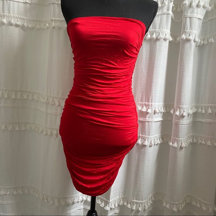 Petite Size Sexy Red Ruched Tube Dress From Miss Selfridge. Nwt. Uk10 (Us6 Equivalent) Red Ruched Mini Length Bodycon Dress, Red Mini Dress With Ruched Back, Solid Strapless Ruched Mini Dress, Red Fitted Mini Dress With Ruched Back, Red Strapless Mini Dress With Ruched Bodice, Fitted Red Mini Dress With Ruched Back, Red Ruched Stretch Mini Dress, Red Ruched Bodycon Dress In Flirty Style, Red Fitted Mini Dress With Ruched Sides