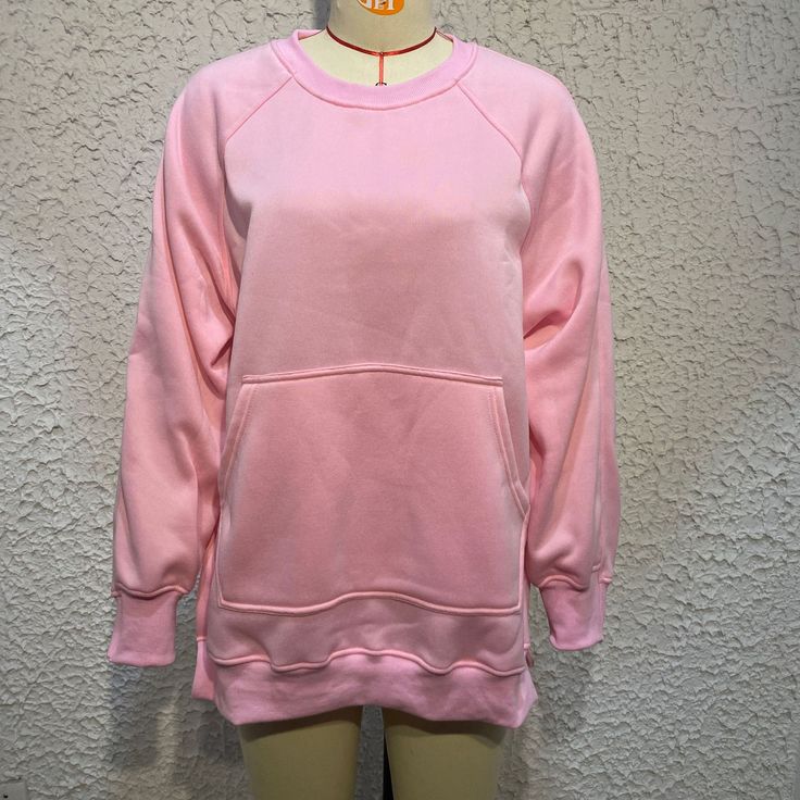 Women's Sweatshirt Crew Neck Oversized Side Split Long Sleeve Casual Front Pocket Sweatshirt Split Sweatshirt, Cheap Clothing, Women Hoodies, Spring Outfits Women, Women Hoodies Sweatshirts, Pink Sweatshirt, Side Split, Long Sleeve Casual, Clothing Women