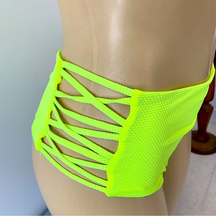 New Tini Bikini Bottom Only Neon Yellow - The Color Is Closest To The Photo Of The Tag. High Waist Strappy Sides Sz L Bottom Only. Brand New With Tags. Tropical Bikinis, Black Swimwear, Swimsuits High Waisted, Rave Wear, Swim Suit Bottoms, Neon Yellow, 21st Century, Women Swimsuits, High Waist