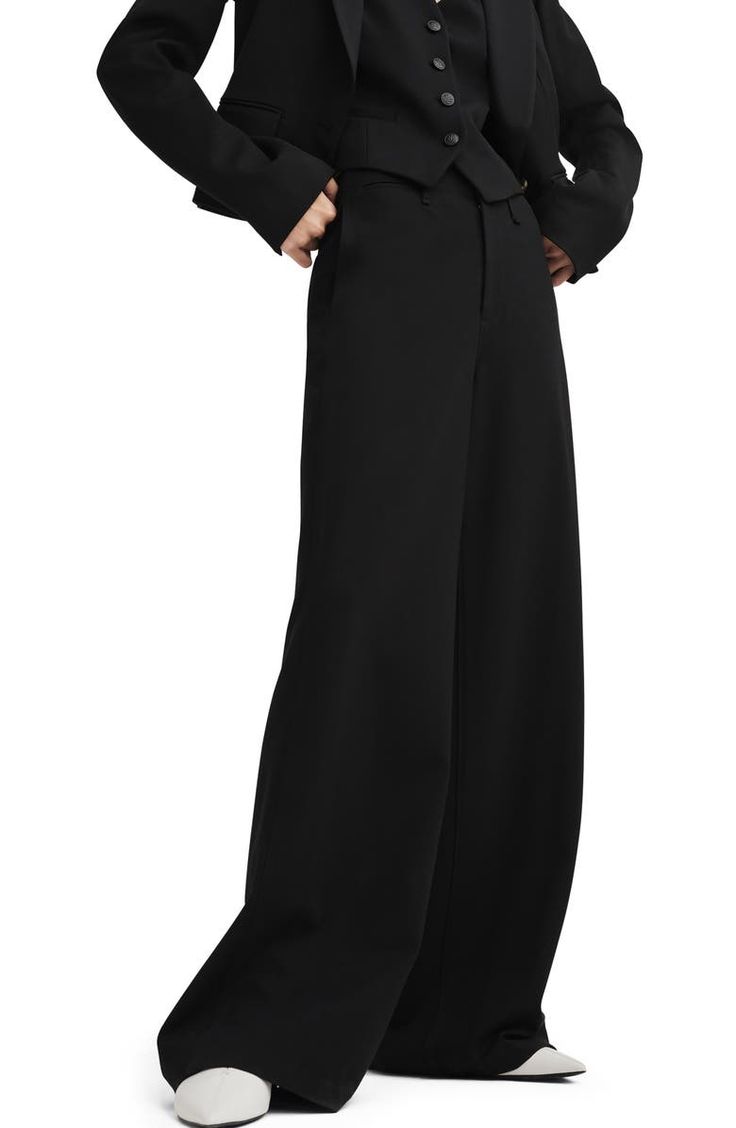 Tailored Full Length Wide Leg Fall Pants, Stretch Wide Leg Pants For Formal Occasions, Tailored Chic Wide Leg Pants For Fall, Spring Wide Leg Elastane Pants, Tailored Wide-leg Dress Pants For Fall, Modern Tailored Wide Leg Pantsuit, Wide Leg Elastane Pants For Spring, Spring Wide-leg Elastane Pants, High Waist Wide Leg Pants For Evening