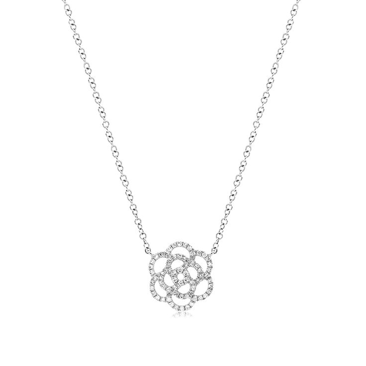 14K White Gold Flower Motif Diamond Necklace. Flower Diamond Necklace with brilliant cut diamonds prong-set on a gold setting. This exsquite design is classic and trendy look for every day wear.Designed with a signature clasp for a perfect adjustable fit. Its is a perfect girf for a special occasion. Luxury Diamond Flower Pendant Necklace, Diamond Necklace With Flower Shape And Diamond Accents, Diamond Flower-shaped Necklace With Diamond Accents, Luxury Brilliant Cut Diamond Flower Pendant Necklace, Luxury White Gold Flower Shaped Diamond Necklace, Elegant Diamond Necklace With Brilliant Cut In Flower Shape, Dazzling Diamond Necklace With Flower Pendant, Luxury Diamond Necklace With Flower Shape For Anniversary, Elegant Flower Shaped Brilliant Cut Diamond Necklace