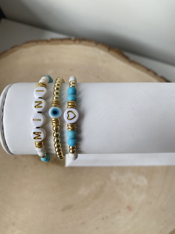 Turquoise Beaded Bracelet With Letter Beads, Adjustable Personalized Turquoise Friendship Bracelets, Adjustable Personalized Turquoise Beaded Bracelets, Personalized Adjustable Turquoise Beaded Bracelets, Turquoise Stackable Friendship Bracelets As Gift, Personalized Turquoise Beaded Adjustable Bracelets, Personalized Turquoise Friendship Bracelets As Gift, Cute Turquoise Beaded Bracelets As Gift, Adjustable Turquoise Birthday Bracelet