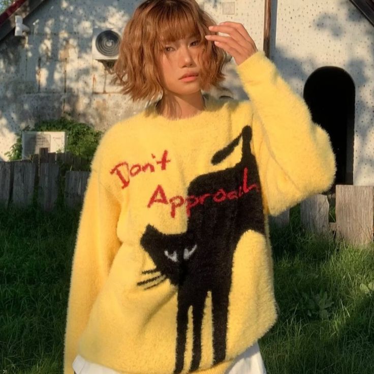 Be the life of the party with this Cute Funny Cat Sweater! Whether you're out on a late night adventure or just chilling at home, this irresistible sweater will keep you snug and looking cool. Unleash your inner risk-taker and break the mold with this funny, fashionable piece! Features: -100% Polyester -Ribbed Cuffs And Hems -Solid Color -Letter -Dropped Shoulder -Regular fit -Unisex style Late Night Adventure, Cool Outfits For Women, Sequin Dress Party, Chilling At Home, Cat Sweater, Just Chilling, Yellow Cat, Embellished Top, Yellow Sweater