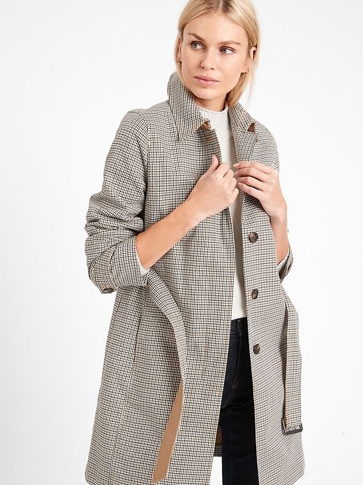 Plaid Cotton Rain Coat | Banana Republic Classic Long Raincoat For Fall, Fall Outerwear With Covered Buttons, Winter Workwear Raincoat, Single-breasted, Winter Workwear Raincoat Single Breasted, Winter Single-breasted Raincoat For Work, Classic Fall Raincoat For Work, Classic Fall Workwear Raincoat, Classic Long Sleeve Fall Raincoat, Fall Raincoat With Buttons