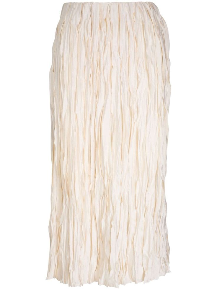 cream white satin weave fully pleated bias cut slip-on style mid-length Wedding Guest Looks, Satin Midi Skirt, City Dress, Summer Beach Wear, Ballet Flat Shoes, White Satin, Lady Dior, David Yurman, Cream White