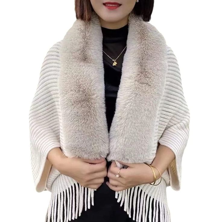 PRICES MAY VARY. 👚👚【2023 New Faux Fur Shawl】Be creative with this shawl. You can wear it as a wrap-around skirt, a fashionable shawl to give length to your upper body, or even a tube top to show off your neck and arms. 👚👚【Easy Matching】This fur shawl cardigan is classic and basic, you can pair with your jeans, simple camisole or shirt blouse, It can accompany you from autumn to winter. 👚👚【One Size is Suit Most Size】 Artificial fur shawl with buttonless cardigan design. Perfect for brides, Single Clothes, Cape Wrap, Elegant Shawl, Winter Comfort, Capes For Women, Estilo Chic, Classic Chic, Wrap Cardigan, Warm Jacket