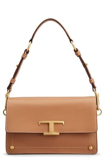 Signature T-Timeless hardware brands this mini shoulder bag that's crafted from Italian leather with a structured silhouette and organized interior. Magnetic-snap flap closure Removable, adjustable shoulder strap Dual interior compartments; card slot Leather Made in Italy Designer Handbags Tan Rectangular Flap Bag With Detachable Strap, Tan Satchel Flap Bag With Adjustable Strap, Modern Tan Rectangular Flap Bag, Designer Tan Calf Leather Shoulder Bag, Tan Leather Flap Bag For Everyday, Everyday Tan Leather Flap Bag, Tan Calf Leather Satchel Shoulder Bag, Tan Calf Leather Shoulder Bag For Office, Modern Tan Shoulder Bag With Adjustable Strap