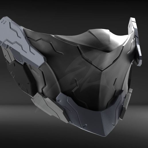 the futuristic helmet is designed to look like it has been made out of metal and plastic