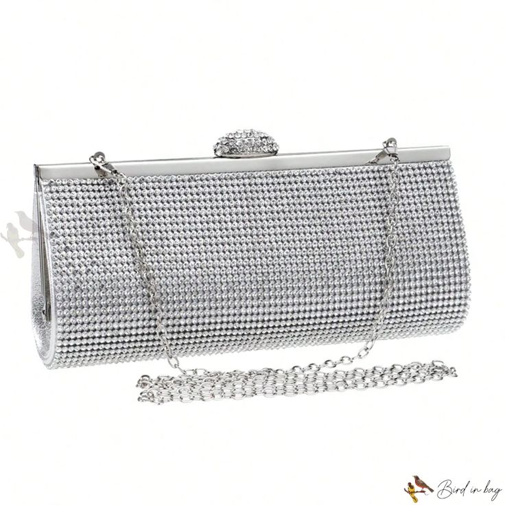 Bird in Bag - Luxurious Diamond Evening Bags: Elegant and Sophisticated Handbags with Metal Chain for Parties, Weddings, and Proms - Perfect Gift Set for Women on New Years and Valentines Day Silver Formal Bag With Chain Strap, Silver Evening Bag With Chain, Formal Silver Bag With Chain, Silver Chain Bag For Event, Elegant Silver Evening Bag With Chain, Silver Evening Bags With Chain, Formal Silver Shoulder Bag With Chain, Silver Evening Bag With Chain Detail, Elegant Silver Bag With Chain Strap