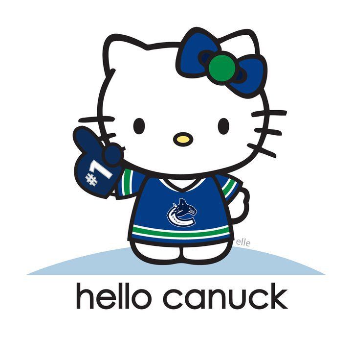 a hello kitty holding a hockey jersey with the words hello canuck on it