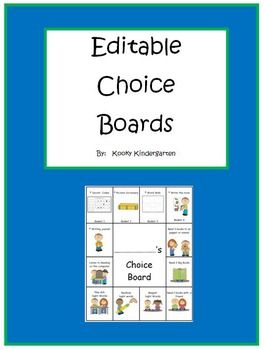 the editable choice board for children