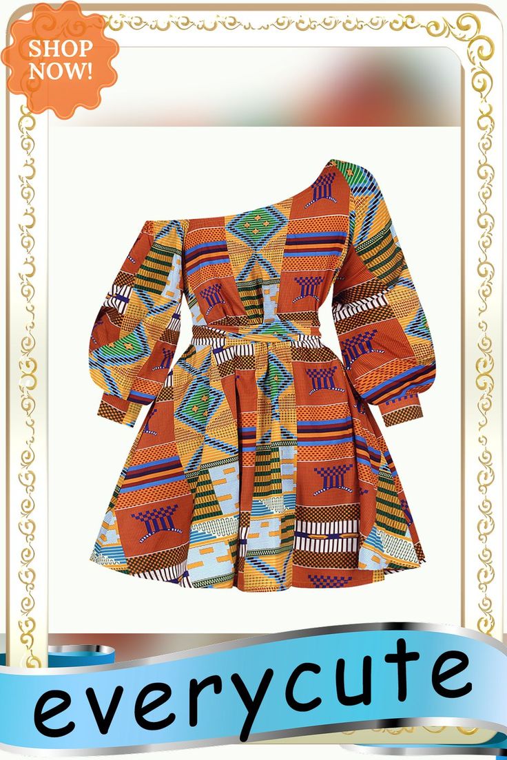 Multicolor African Print Long Sleeve Dress with Belt Belt Women, Long Sleeve Print Dress, Dress With Belt, Mini Dresses, Women Dresses, African Print, Sleeve Dress, Dresses Mini, Dresses With Sleeves