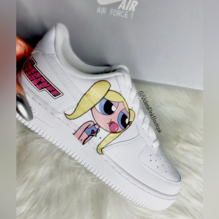 Women’s Custom Sneakers Nike Air Force 1s Blue Bubbles Powerpuff Girls - Available In Men’s And Kids Sizes As Well. (As Pictured In Listing Photos.) Design Is Not A Sticker And Not Painted, Design Is Permanent And Waterproof. Made To Order, Ships In 1-2 Weeks. New In The Box ! Bubbles Powerpuff, Power Puff Girls Bubbles, Custom Sneakers Nike, Custom Nike Air Force, Custom Nike Air, Nike Air Force 1s, Air Force 1s, Custom Kicks, Personalized Shoes