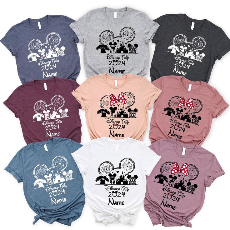 mickey mouse and minnie mouse shirts with names on them, all in different colors to choose from