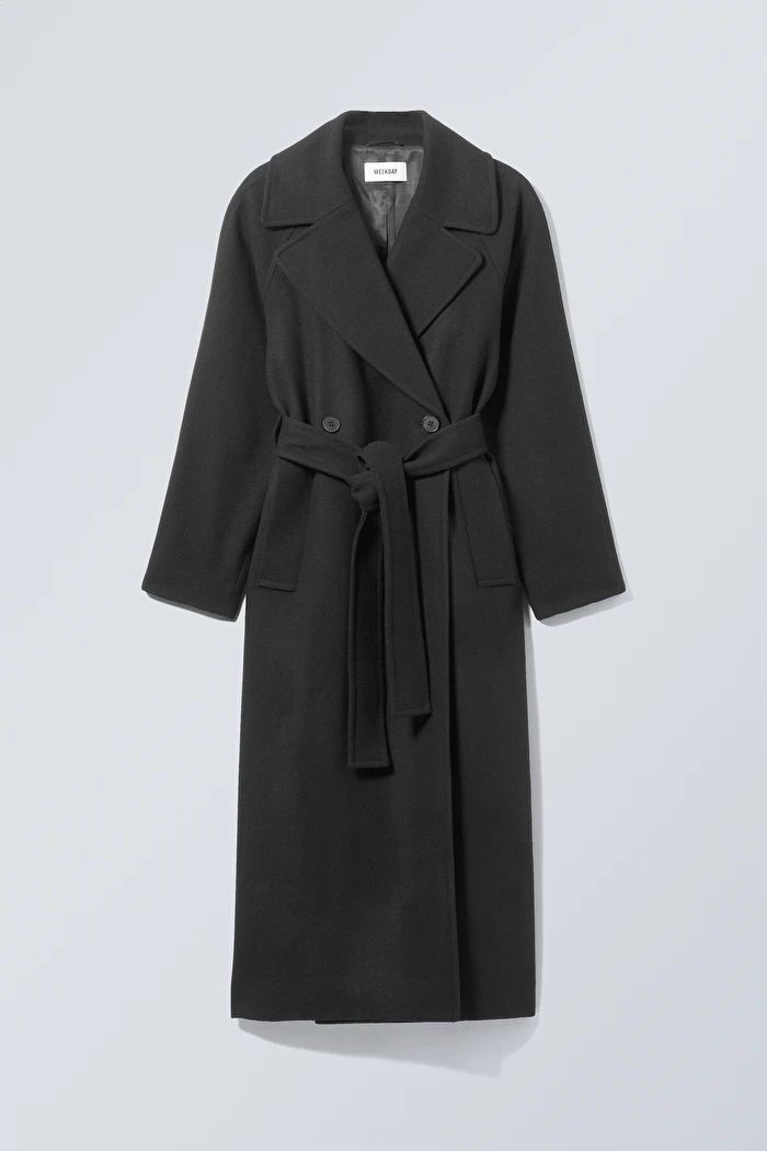 Kia Oversized Wool Blend Coat - Black - Weekday WW Oversized Wool Coat, Swedish Street Style, Black Wool Coat, Classic Trench Coat, Technology Fashion, Wool Blend Coat, Double Breasted Coat, Felted Wool, Blouse And Skirt