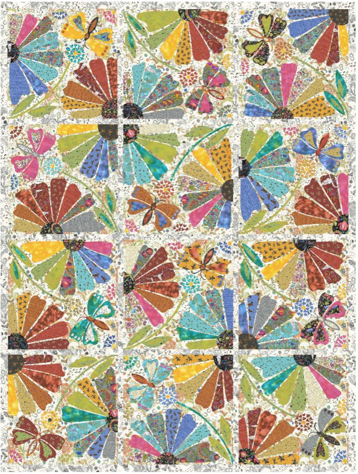 a colorful quilt with many butterflies on it