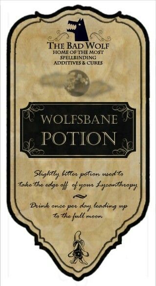 a sign that says wolfsbane potton on the front and back of it