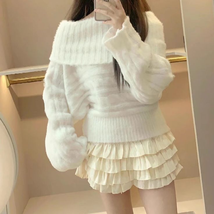 Korean Fashion White Sweater Women Harajuku Long Sleeve Indie Aesthetic Pullovers Sexy Kawaii White Sweater Women, Kawaii Sweater, Clothes Korean Style, Perfect Skin Care Routine, Fashion White, Indie Aesthetic, White Sweater, Perfect Skin, Sweater Women