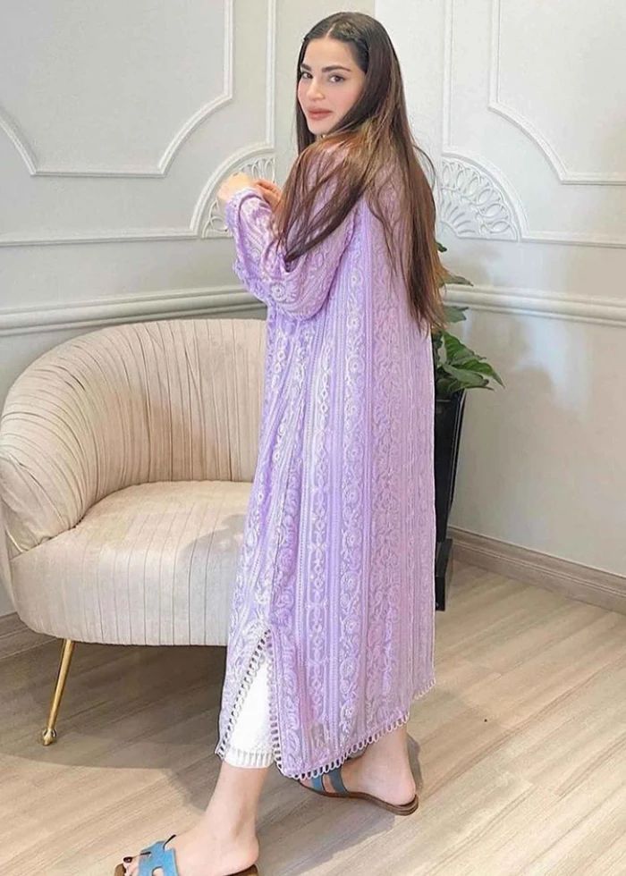 Lilac Colour Dress, Lavender Colour Dress, Purple Color Dress, Crochet Coaster Patterns, Coaster Patterns, Lavender Colour, Lilac Colour, Light Purple Color, Pakistani Fashion Casual