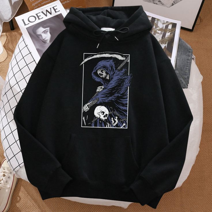 Unisex Hoodie With Grim Reaper Custom Design - Cotton Blend Material That is Thick But also Breathable, Making It perfect for All Occasions - quality print designs - Available in Multiple different colours - Free Worldwide Shipping & Returns CONSUMER DISCREPANCY US & European orders will typically take between 5 and 14 days to Arrive. However, there can be delays due to international customs of which our store is not in control of (please see delivery policy before purchasing). I would like to p Hooded Halloween Graphic Print Outerwear, Black Fleece Halloween Hoodie, Black Fleece Hoodie For Halloween, Graphic Print Hoodie Sweatshirt For Outdoor, Outdoor Hooded Hoodie With Graphic Print, Outdoor Hoodie With Graphic Print, Black Hoodie With Letter Print For Outdoor, Fall Hooded Sweatshirt With Screen Print, Black Letter Print Hoodie For Outdoor