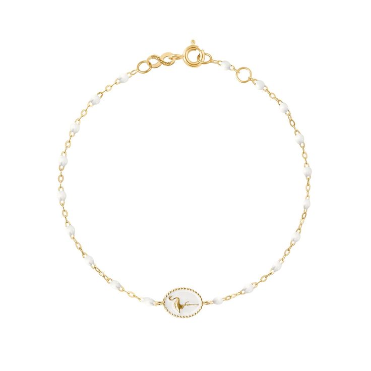 Gigi Clozeau - Flamingo Classic Gigi White bracelet, Yellow Gold, 6.7 Flamingo Bracelet, White Flamingo, Bracelet Rose Gold, White Bracelet, White Bracelets, Whimsical Design, Or Rose, Flamingo, Gold Necklace