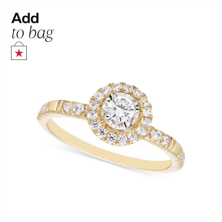 a diamond engagement ring with the words add to bag on it and an image of a star